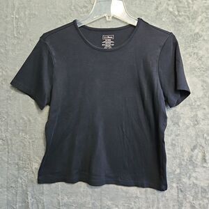 LL BEAN Womens Size Medium Reg Black Short Sleeve 100% Supima Crew Neck T Shirt